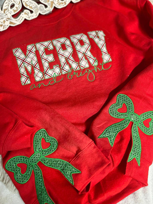 Merry and bright Christmas Sweatshirt, Side Bow