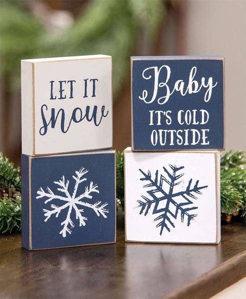 Let It Snow/Snowflake Square Block, 4 Assorted