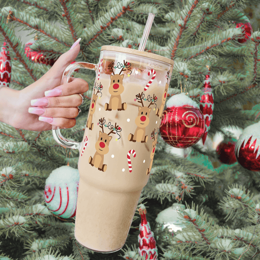 Christmas Deer and Candy Canes Tumbler With Lid and Straw