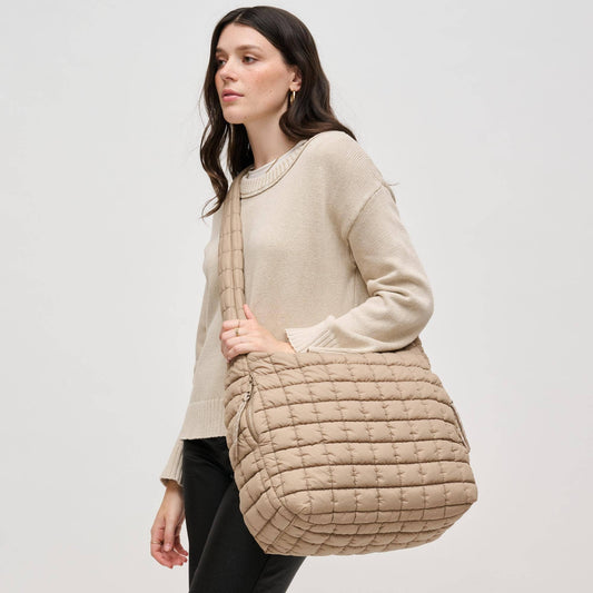 Quilted Nylon Puffer Hobo Bag: Natural