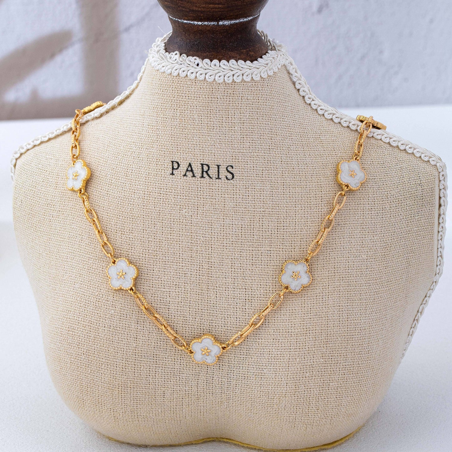 Vintage-Inspired White Enamel Floral Necklace