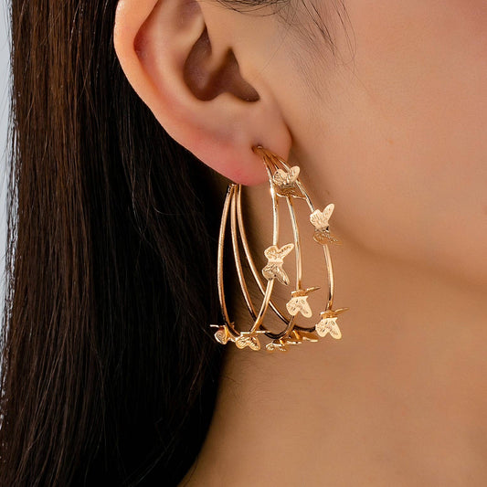 Gold-Tone Triple Butterfly Hoop Earrings