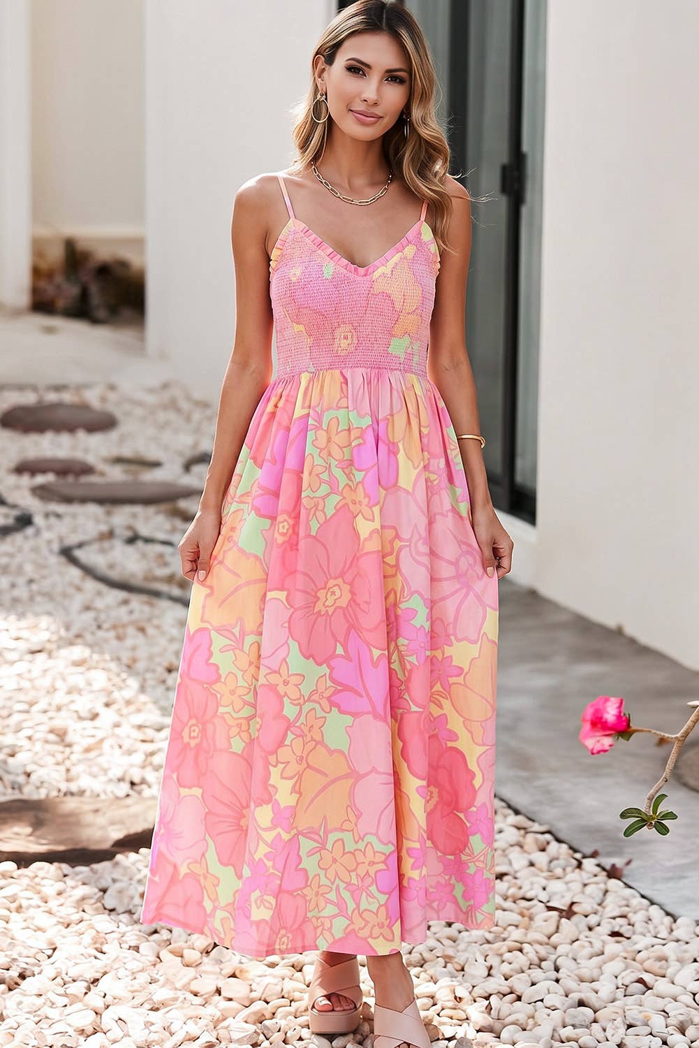 Casual Floral High Waist Sleeveless Dresses