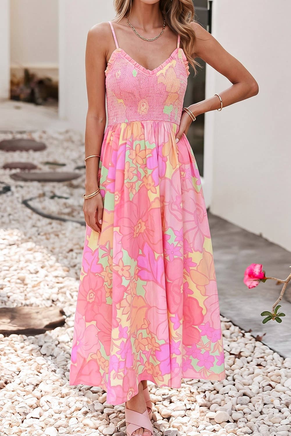 Casual Floral High Waist Sleeveless Dresses