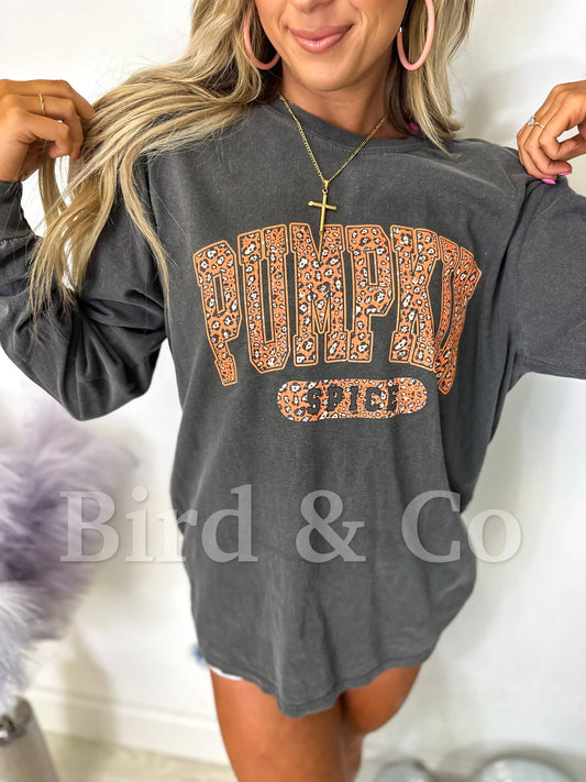 Pumpkin Spice Leopard Long Sleeve Graphic Tee
