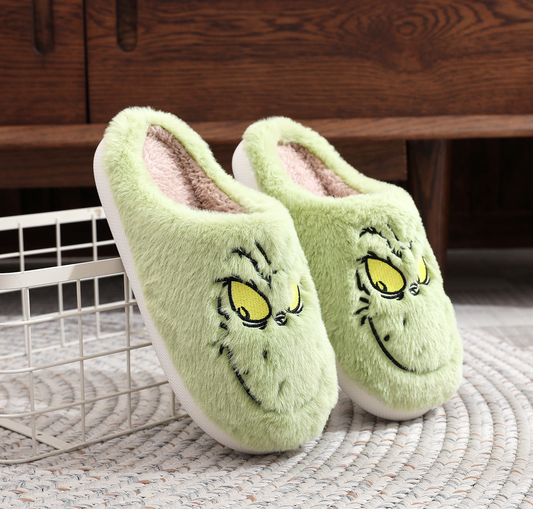 Christmas Grinch Plush Home Fuzzy Slippers