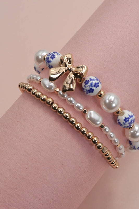 BLUE CERAMIC PORCELAIN BOW MULTI LAYER BRACELET |