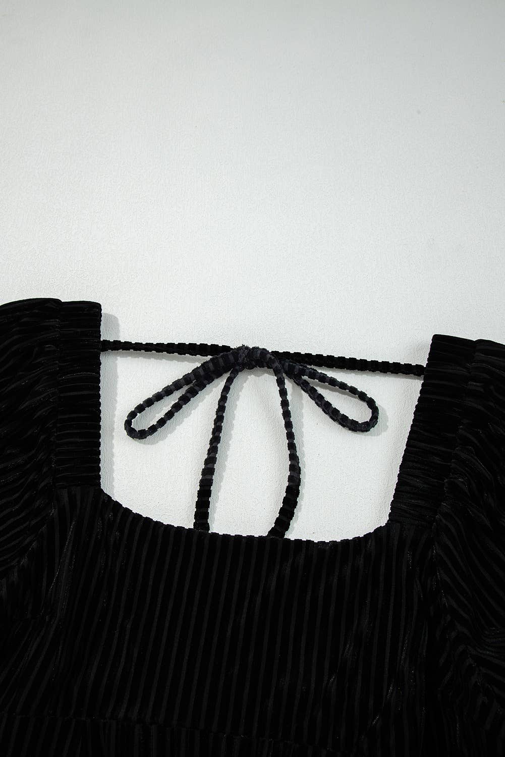 Tie Back Square Neck Black Velvet Babydoll Dress