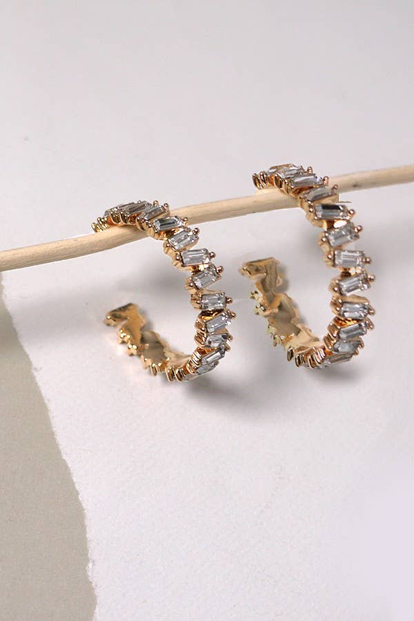 BAGUETTE RHINESTONE HOOP EARRINGS |
