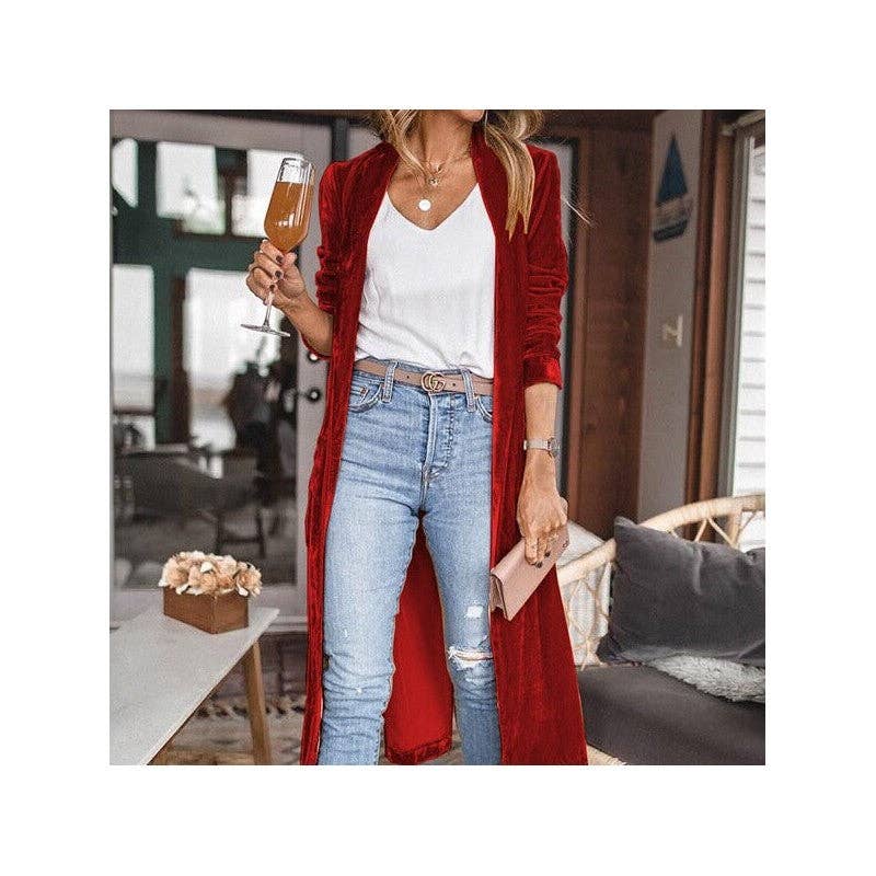 Holiday Party - Loose Velvet Long Cardigan