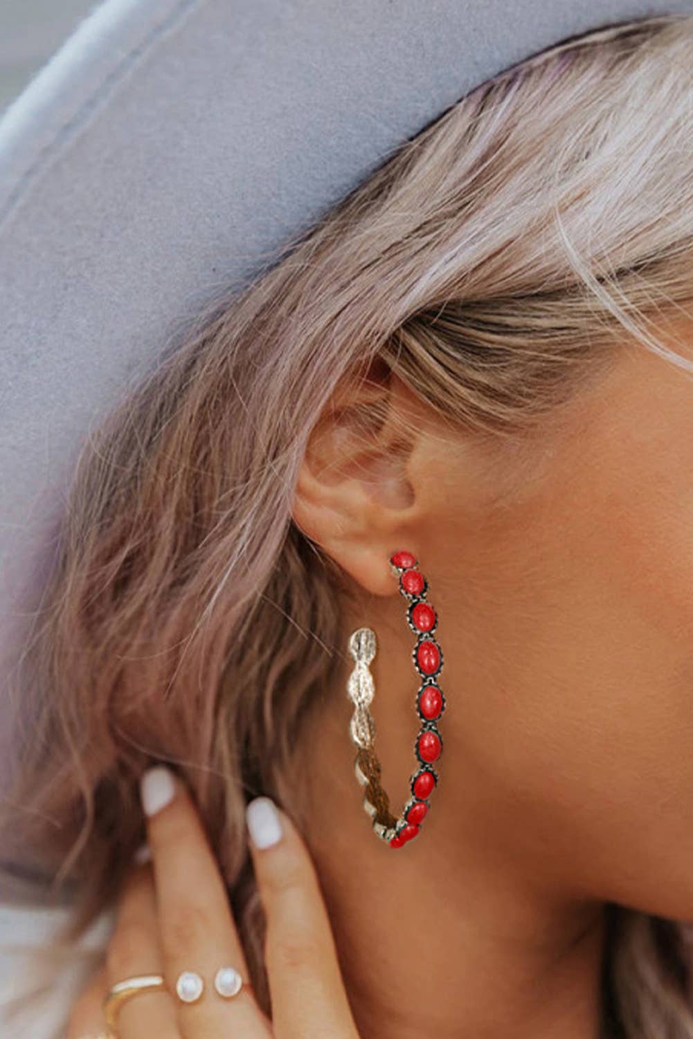 Retro C-shape Turquoise Earrings