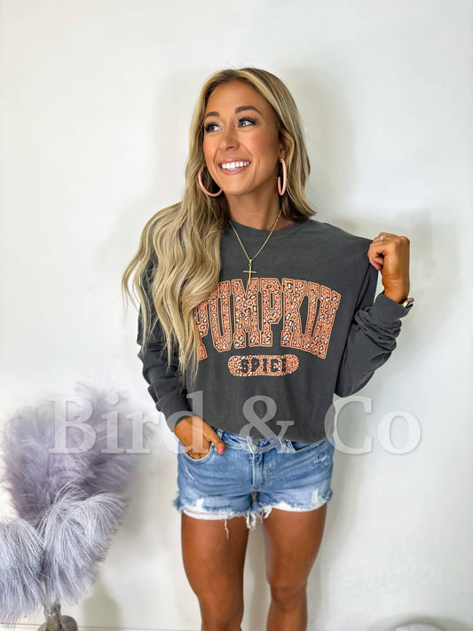 Pumpkin Spice Leopard Long Sleeve Graphic Tee