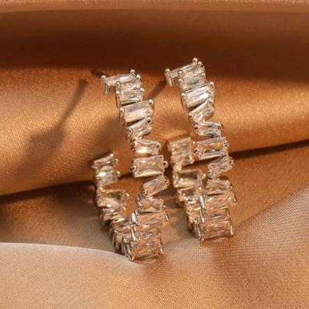 BAGUETTE RHINESTONE HOOP EARRINGS