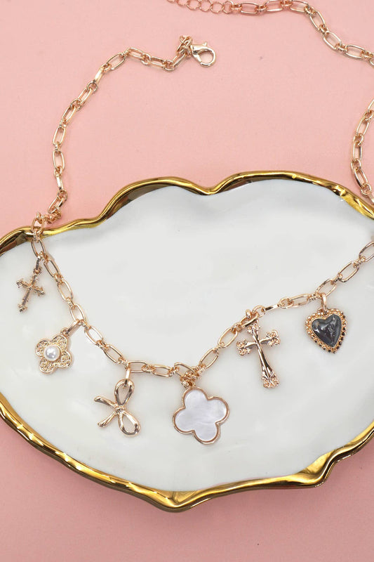 CHARM NECKLACE-CLOVER BOW CROSS HEART FLOWER |