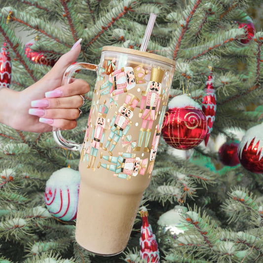 Pink Christmas Nutcracker Tumbler With Lid and Straw