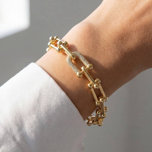 Gold Dipped Cz Chain Clasp Bracelet