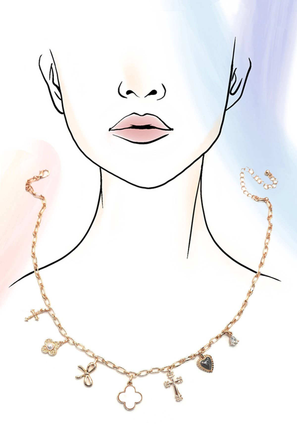 CHARM NECKLACE-CLOVER BOW CROSS HEART FLOWER |