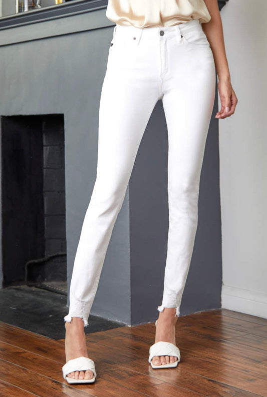 KAN CAN HIGH RISE SUPER SKINNY JEANS- WHITE DISTRESSED ANKLE