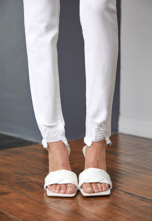 KAN CAN HIGH RISE SUPER SKINNY JEANS- WHITE DISTRESSED ANKLE